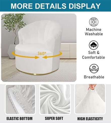 Velvet Swivel Barrel Chair Slipcovers, Modern Swivel Accent Chair Cover Soft Solid Barrel Armchairs Sofa Cover Club Chair Couch Cover for Living Room (Ivory) in Saudi Arabia