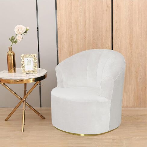 Velvet Swivel Barrel Chair Slipcovers, Modern Swivel Accent Chair Cover Soft Solid Barrel Armchairs Sofa Cover Club Chair Couch Cover for Living Room (Ivory) in Saudi Arabia