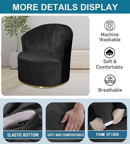 Velvet Swivel Barrel Chair Slipcovers, Modern Swivel Accent Chair Cover Soft Solid Barrel Armchairs Sofa Cover Club Chair Couch Cover for Living Room (Ivory) in Saudi Arabia