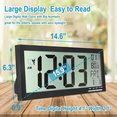 16" Large Digital Wall Clock Battery Operated - Atomic Clock with Temperature,Date and Day of Week - Large Display for Living Room Kitchen Bedroom Office in Saudi Arabia