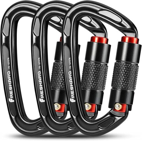 FresKaro UIAA Certified 25KN Auto Locking Climbing Carabiner Clips, Twist Lock, and Heavy Duty Carabiners for Rock Climbing, Rappelling, and Mountaineering, D Shaped 3.93 Inch, Large Size, Black in Saudi Arabia