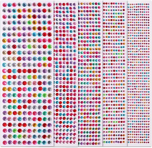 3555pcs Self Adhesive Face Gems for Makeup, Festival Jewels, Hair Gems, Rhinestone Stickers for Face, Eye, Makeup, Nail, Body, Crafts 5sheets (color-3/4/5/6/8mm) in Kuwait