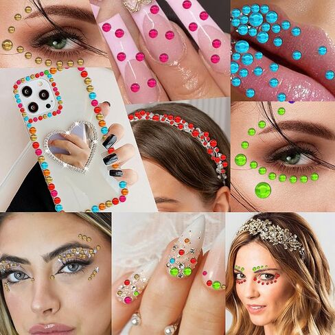3555pcs Self Adhesive Face Gems for Makeup, Festival Jewels, Hair Gems, Rhinestone Stickers for Face, Eye, Makeup, Nail, Body, Crafts 5sheets (color-3/4/5/6/8mm) in Kuwait