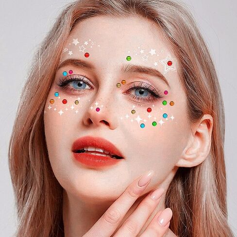 3555pcs Self Adhesive Face Gems for Makeup, Festival Jewels, Hair Gems, Rhinestone Stickers for Face, Eye, Makeup, Nail, Body, Crafts 5sheets (color-3/4/5/6/8mm) in Kuwait