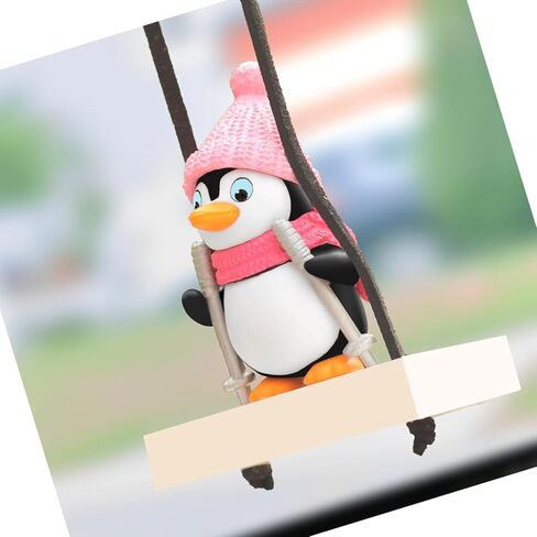 ملحقات مرآة الرؤية الخلفية المعلقة للبطريق المتأرجح، البطريق المتأرجح الرائع للسيارة، قلادة زينة داخلية مرآة الرؤية الخلفية (قبعة وردية) in Kuwait