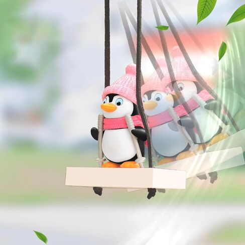 ملحقات مرآة الرؤية الخلفية المعلقة للبطريق المتأرجح، البطريق المتأرجح الرائع للسيارة، قلادة زينة داخلية مرآة الرؤية الخلفية (قبعة وردية) in Kuwait