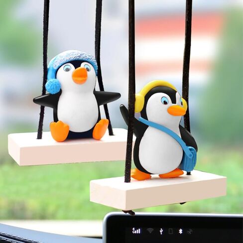 ملحقات مرآة الرؤية الخلفية المعلقة للبطريق المتأرجح، البطريق المتأرجح الرائع للسيارة، قلادة زينة داخلية مرآة الرؤية الخلفية (قبعة وردية) in Kuwait