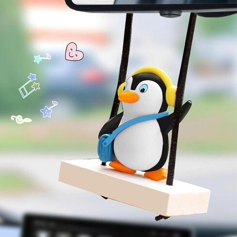 ملحقات مرآة الرؤية الخلفية المعلقة للبطريق المتأرجح، البطريق المتأرجح الرائع للسيارة، قلادة زينة داخلية مرآة الرؤية الخلفية (قبعة وردية) in Kuwait