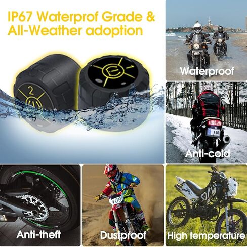 Motorcycle Tire Pressure Monitoring System, Wireless TPMS Tire Pressure and Temperature Alarm, Bluetooth Motorcycle TPMS with 2 External Sensors for Motors, Bikes, Support iOS and Android in Kuwait