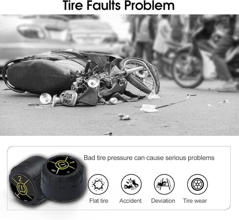 Motorcycle Tire Pressure Monitoring System, Wireless TPMS Tire Pressure and Temperature Alarm, Bluetooth Motorcycle TPMS with 2 External Sensors for Motors, Bikes, Support iOS and Android in Kuwait