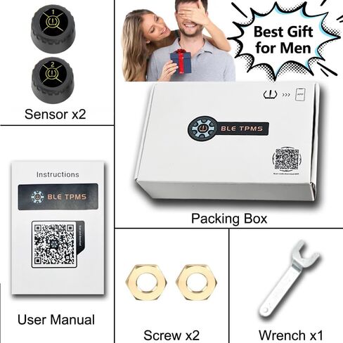 Motorcycle Tire Pressure Monitoring System, Wireless TPMS Tire Pressure and Temperature Alarm, Bluetooth Motorcycle TPMS with 2 External Sensors for Motors, Bikes, Support iOS and Android in Kuwait