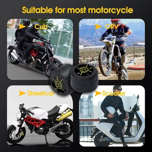Motorcycle Tire Pressure Monitoring System, Wireless TPMS Tire Pressure and Temperature Alarm, Bluetooth Motorcycle TPMS with 2 External Sensors for Motors, Bikes, Support iOS and Android in Kuwait