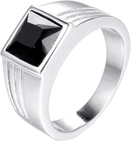 Stainless Steel Square Cut Blue Gemstone Black Onxy Wedding Statement Party Ring in Kuwait