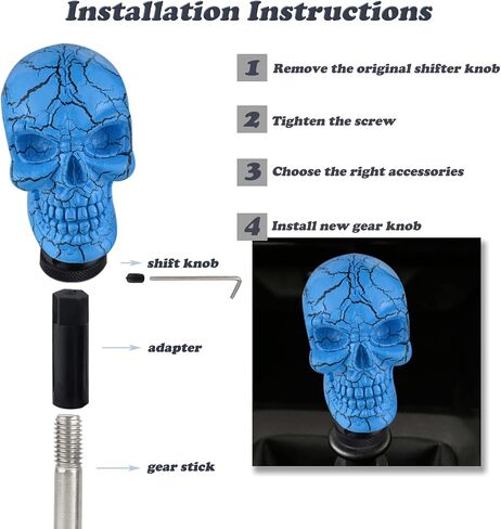 Weighted Shift Knob, Skull Gear Stick Head, Car Gear Knobs Replacement Fit for Most Manual Automatic Transmission Vehicle Truck, Blue in Saudi Arabia