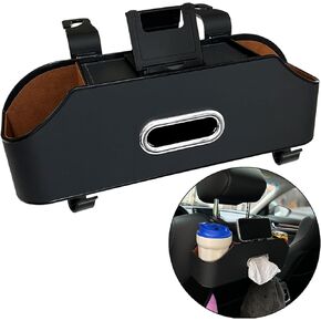 Car Seat Back Organizer with Cup Holder, Tissue Box, Phone Holder, Storage Hook, Multifunctional Back Seat Storage for Car, SUV-Black