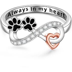 Paw Print Ring Heart Infinity Animal Cute Cat Dog Claw Paw Puppy Rings for Women Sterling Silver Jewelry