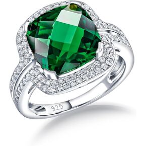 Cushion Emerald/Ruby/Sapphire Rings for Women Men Sterling Silver 8 Carat Luxury Gemstone Promise Engagement Ring, Size 6 to 10 Available
