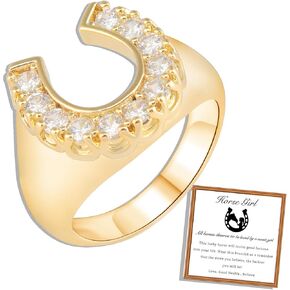 PARTNER 18K Gold Plated Horseshoe Stainless Steel Ring for Women Cubic Zirconia Horseshoe Ring Gifts Horse Ring Gift for Women Horse Gifts