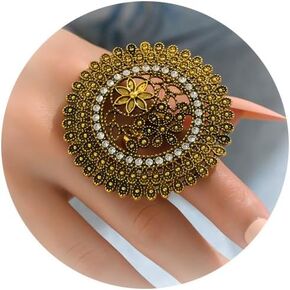 HUASAI Gold Statement Ring Vintage Ethnic Ring for Women Indian Ring Chunky Ring Big Flower Ring Gold Flower Ring Jewelry Gift for Girls