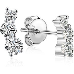 Moissanite Stud Earrings DF Color Brilliant Round Cut Lab-Made Diamond Earrings 18K White Gold Plated 925 Sterling Silver Friction Back Crawl Earrings for Women