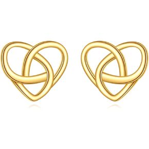 KECHO 14K Solid Gold Celtic Knot Heart Love Stud Earrings for Women Minimalist Small Earrings Birthday Heart Jewelry Gift