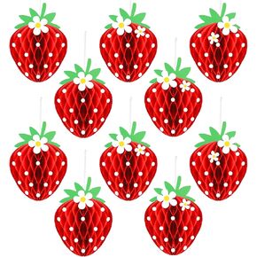 Tenare 24 Pcs Strawberry Party Decorations Strawberry Honeycomb Balls Birthday Favors Berry First Theme Table Centerpieces Tissue Paper Honeycomb Tabletop Hanging Decor Party Supplies(Red)