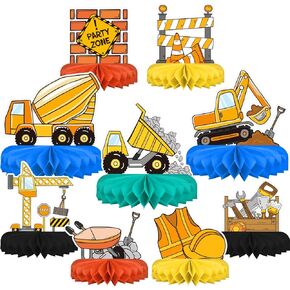 Construction Birthday Party Supplies Kit - Construction Themed Honeycomb Centerpiece ，Table Decorations for Kids' Construction Themed Birthday Party Decorations