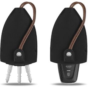 Amiss 2PCS Car Key Case, PU Leather Creative Pull-Out Sleeve Keychain Bags Cover, Large-Capacity Protective Key with Holder Hook, Cute Car Key Fob Suitable for Most Car Keys(Black)