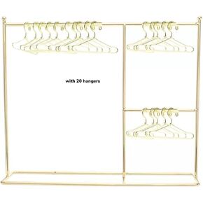 Eledoll 1:6 Dollhouse Furniture Clothes Hanger Clothing Rack Golden Metal Stand Wardrobe 1/6 with 20 Hangers for The 12" Fashion Doll (A)