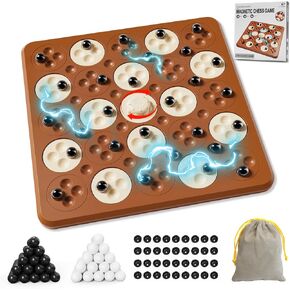 Magnetic Game Chess, Magnet Game, Board Games for Adults Kids Family Night, 2 in 1 Multiplayer Board Games, Magnetic Game with 36 Magnetic Pieces, Connect 5 Piece with 120 Plastic Pieces (Brown)