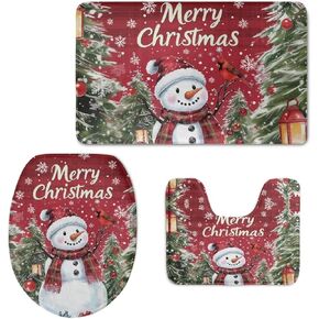 HUGS IDEA Blue Rose Pattern Non Slip Toilet Seat Cover+ Bath Mat+ Lid Covers Home Decorative 3 Piece Bathroom Rug Sets