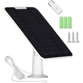5V 6W Solar Panels for Security Cameras - Compatible with Eufycam and Arlo Essential Spotlight/XL Spotlight Camera - Includes Micro USB Port, USB-C Adapter, and 9.8ft/3m Charging Cord 2-Pack