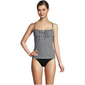 Lands' End Women Chlorine Resistant Tie Front Underwire Tankini Top Black/White Gingham Regular 4