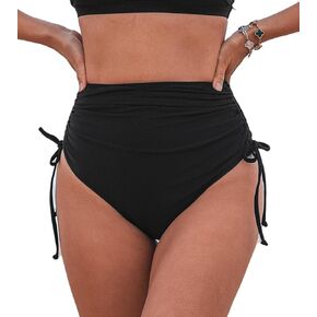 CUPSHE Women's Bikini Bottom High Waisted Tummy Control Ruched Side Drawstring