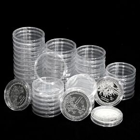 100pcs Clear Plastic Coin Capsules, Silver dollar coin holders, coin protectors, coin cases for collectors, coin collection supplies, coin sleeves (40.6mm)