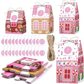 Woanger 24 Empty Advent Calendar Boxes to Fill, Christmas Advent Calendar 24 Days Advent Countdown Gift Boxes Christmas Gingerbread House Candies Treats Boxes for Xmas Holiday Decor(Candy Style)