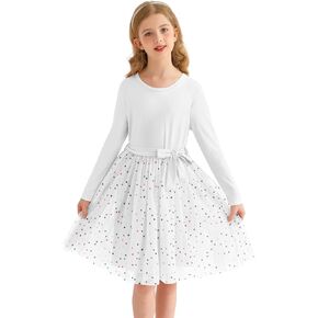 Girl Fall Tutu Dress for Kids Tulle Dresses Long Sleeve Double Layer Outfits for Holiday Party 5-12years