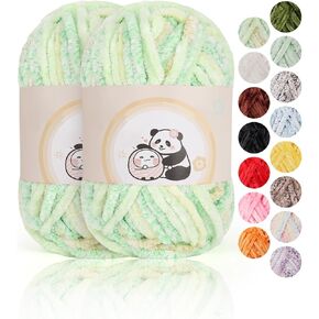 Aeelike 2 Pack Chenille Yarn, Chenille Yarn for Crocheting Knitting Blanket, 87Yard (80m) / Skein Soft Super Bulky Yarn, Fluffy Velvet Yarn for Beginners and Knitters DIY Crafts, Mint Green