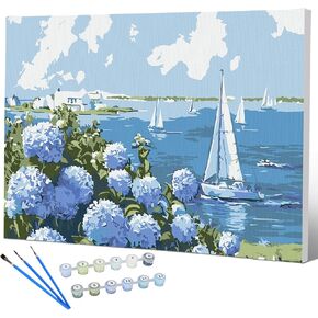 Moinchore Paint by Numbers Kit for Adults Beginner Flowers Paint by Number with Frame Number Painting Canvas Pictures 8 x 12 Inch with Paints and Brushes for Home Wall Decorations (Hydrangeas)
