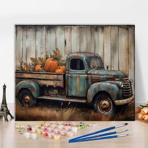 TUMOVO Truck Paintings Paint by Numbers for Adults Wood Grain Farm Pumpkin Paint-by-Number Kits for Beginner and Acrylic Oil Painting by Numbers for Adults Art Crafts16 x20