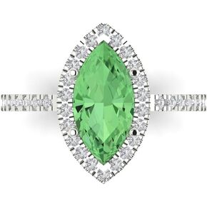 Clara Pucci 2.38ct Marquise Cut Solitaire Halo Genuine Green Simulated Diamond Engagement Promise Anniversary Bridal Ring 18K White Gold
