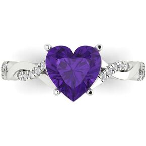 Clara Pucci 2.19ct Heart Cut Criss Cross Solitaire Halo Natural Amethyst Designer Anniversary Bridal Engagement Ring 14k White Gold