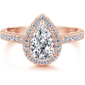 Jude Jewelers Silver Rose Gold Plated Water Drop Tear Shape Cubic Zircon Wedding Engagement Proposal Ring