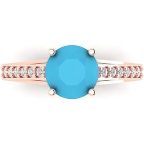 Clara Pucci 2.21 ct Round Cut cathedral Solitaire VVS1 Blue Turquoise Designer Anniversary Bridal Engagement Ring 14k Rose Gold