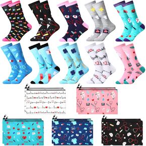 10 Set Teacher Graduation Appreciation Gift Set for Women 10 Pairs Teacher Novelty Cozy Fuzzy Socks 10 Pcs Teacher Cosmetic Makeup Bags for Teacher's Day Birthday Back To School