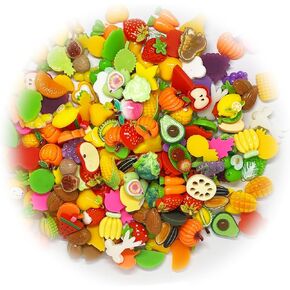 200 pcs Assorted Slime Charms, Cute Fruit Vegetable Charms Ornaments Flatback Resin Cabochons for Craft Making Ornament Scrapbooking DIY Crafts Beads Making Supplies - Random Style