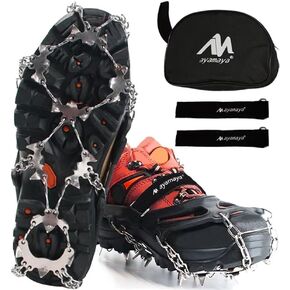 AYAMAYA Upgraded 24 Spikes Crampons Ice Cleats for Shoes and Boots - Antislip Stainless Steel Snow Traction Ice Gripper for Shoes Men Women, Snow Chains for Hiking Winter Walking Climbing - M/L/XL