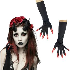 mdgfge Halloween Cat Woman Claw Red Long Nail Gloves Paw Gloves Long Fingernails Sleeve Party Gloves Cat Claws Wolf Claws Glove for Women Girls Halloween Cosplay Prop Accessories Supplies