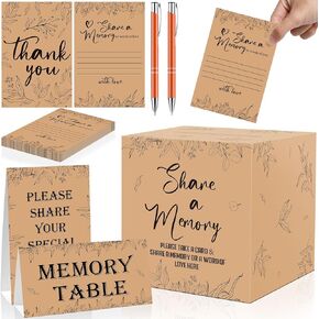 gisgfim 56 Pcs Share a Memory Box for Celebration of Life Funeral Memory Card Box Decorations Memory Cards Sign for Card Box Memorial Cards with Signature Pen Funeral Favors Guests Table Centerpieces