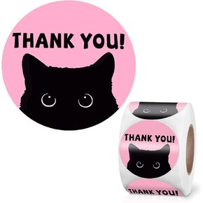 500 PCS Cute Pink Thank You Stickers, 2 Inch Funny Black Cat Design Stickers for Business, Online Retailers Mail Envelopes Packaging Stickers Labels Shipping Stickers for Small Business